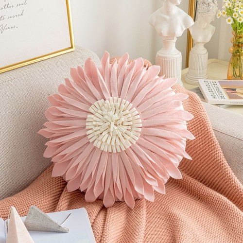 PINK ROUND SUNFLOWER PILLOWCASE WITHOUT FILLER 45*45CM / S791G - Pillowcase only