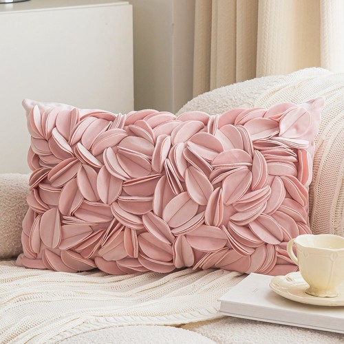 RECTANGULAR THROW PILLOW-PINK LEAF LUMBAR 30*50CM / S791H - PILLOWCASE WITH FILLER