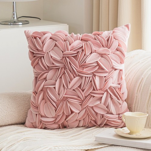 SQUARE THROW PILLOW-PINK FULL-LEAF STYLE 45*45CM / S791J - Pillowcase with filler
