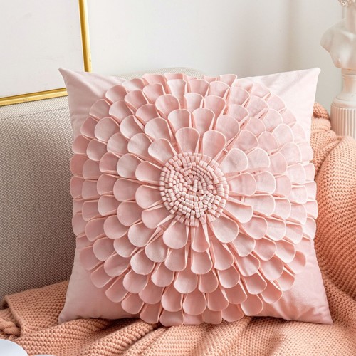 SQUARE THROW PILLOW-PINK SUNFLOWER DESIGN 45*45CM / S791K - Pillowcase with filler
