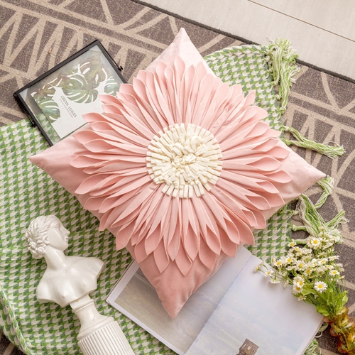 SQUARE THROW PILLOW-PINK 3D SUNFLOWER STYLE 45*45CM / S791L - Pillowcase with filler