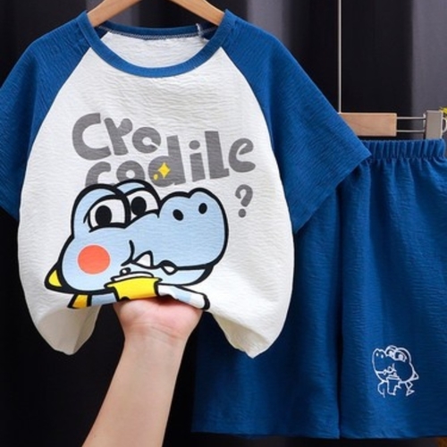 TWO PIECE T-SHIRT AND SHORT / CROCODILE S805A - COLOR WHITE AND BLUE