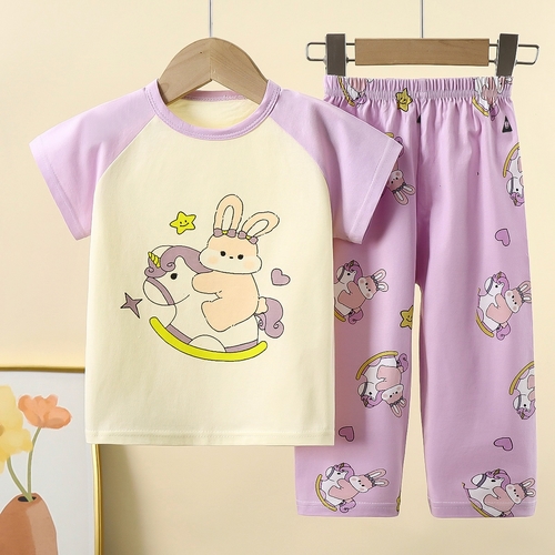 CHILDREN'S COTTON PAJAMA SET / UNICORN BUNNY S808C - Pajama set-cream purple