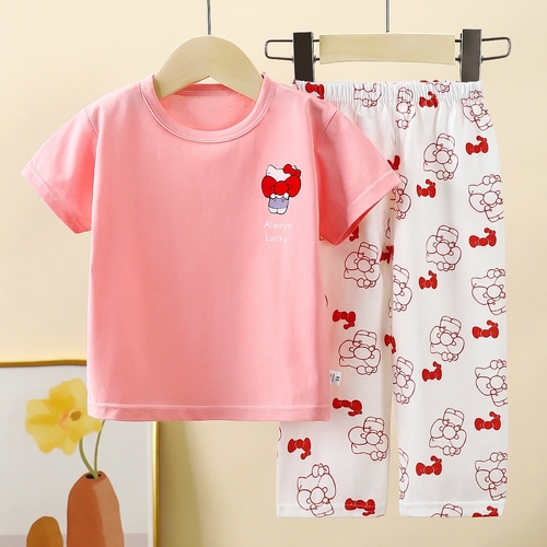 CHILDREN'S COTTON PAJAMA SET / ALWAYS LUCKY S808D - Pajama set pink white - print always lucky Hello kitty