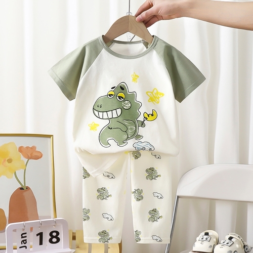BOY'S COTTON PAJAMA SET / S811S - Cream-green shirt and pajama
