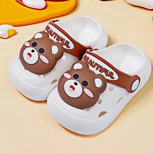 CHILDREN'S 3D ANIMAL CLOGS - WHITE, BROWN BEAR K76 - CHILDREN'S 3D ANIMAL CLOGS - WHITE BROWN BEAR