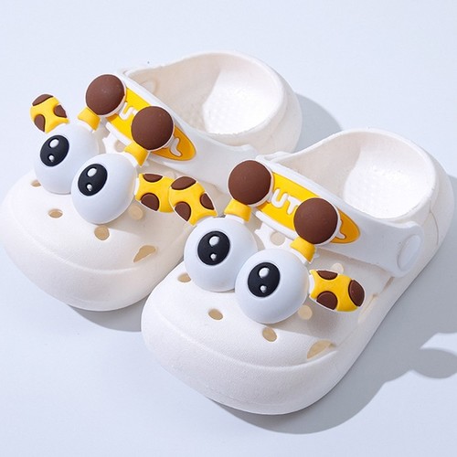 CHILDREN'S 3D ANIMAL CLOGS - WHITE, GIRAFFE'S BIG EYES K76 - CHILDREN'S 3D ANIMAL CLOGS - WHITE, GIRAFFE'S BIG EYES