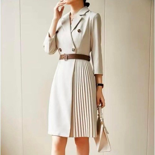 DOUBLE BREASTED SUIT PLEATED DRESS - OFF-WHITE D0120 - Women\