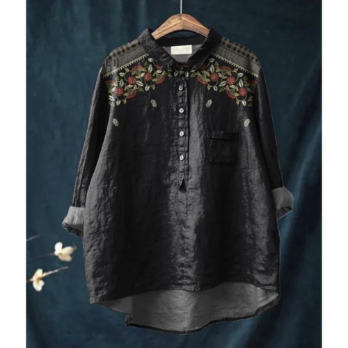 WOMEN'S CASUAL SHIRT / S776A - BLACK LOOSE PRINTED CASUAL SHIRT