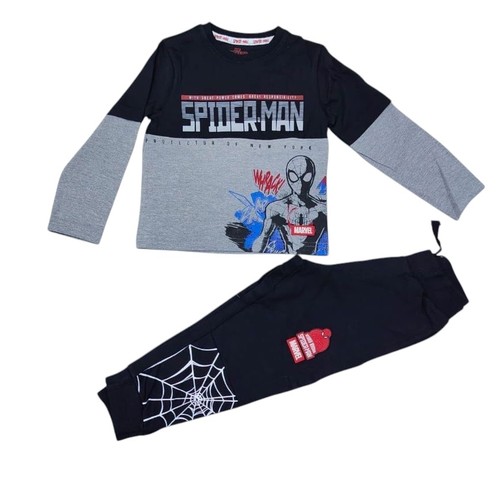 SPIDER-MAN PAJAMA SET FOR BOYS - AW21LLSP2/AW21LLSP5 - Characters: Spider-Man(Marvel Comics)  Color Scheme: gray, black, and red