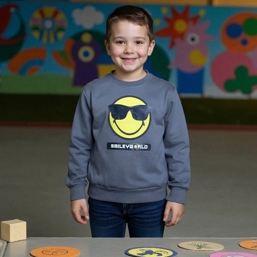 KID'S SWEATSHIRT  LL-TB-01 - Color: dark gray Print: smiley