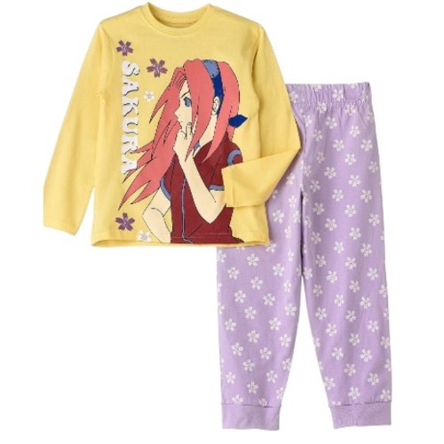 SAKURA PAJAMA SET - W23-GIRLPJ10 - Color: yellow Long-sleeved tshirt and purple pants
