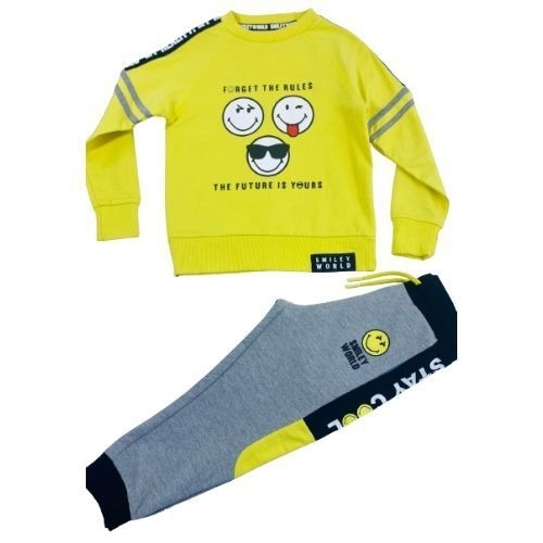 SMILEY PAJAMA SET  LL-TB-05/LL-TB-07 - Yellow sweatshirt and gray pants