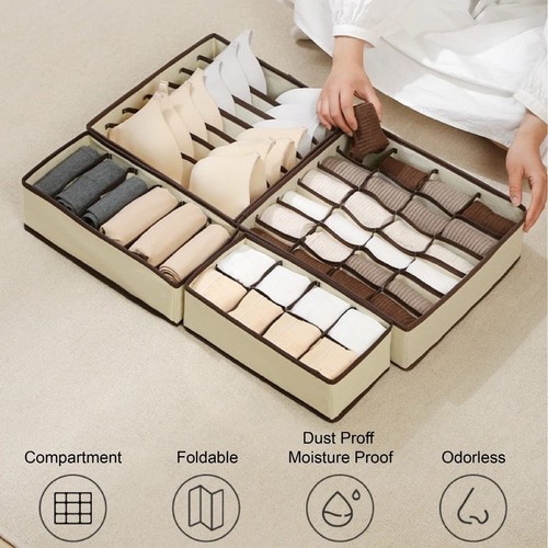 4-PIECE FOLDABLE CLOSET DRESSER CLOTHES UNDERWEAR BRA ORGANIZER STORAGE BOX F353 - The set includes 4 organizer bins: 2pcs 32*32*10cm, 1pc 32*16*10cm, 1pc 28*14*10cm
