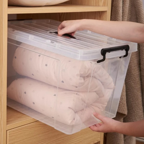 PLASTIC STORAGE BOX 36X27X21 / U287 - TRANSPARENT STORAGE BOX Actual color of the handle: gray