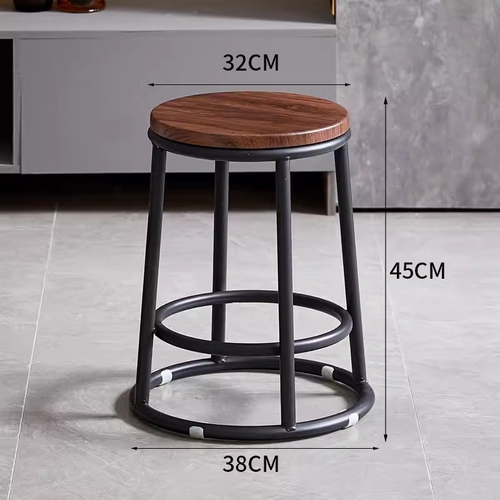 METAL ROUND BAR STOOL WITH WOODEN SEAT 32X38X45CM / BROWN-BLACK U218 - High-quality materials