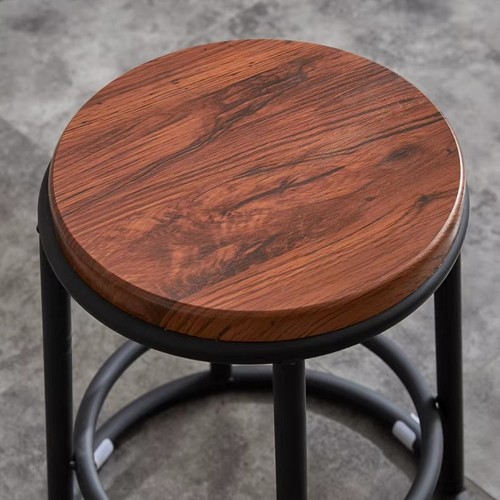 METAL ROUND BAR STOOL WITH WOODEN SEAT 32X38X45CM / BROWN-BLACK U218