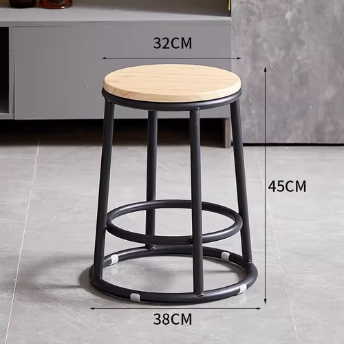 METAL ROUND BAR STOOL WITH WOODEN SEAT 32X38X45CM / CREAM-BLACK U218 - High-quality materials