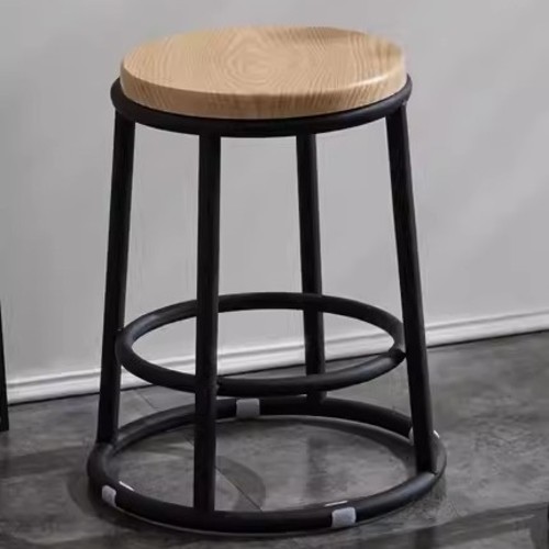 METAL ROUND BAR STOOL WITH WOODEN SEAT 32X38X45CM / CREAM-BLACK U218