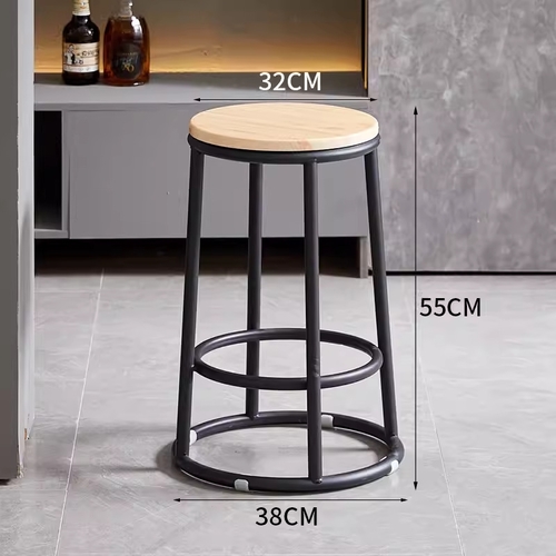 METAL ROUND BAR STOOL WITH WOODEN SEAT 32X38X55CM / CREAM-BLACK U218 - High-quality materials