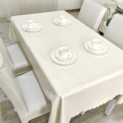 140*200CM WATERPROOF TABLECLOTH - LEAVES PRINT F295 - Suitable for rectangular or round tabletop.  Color: white