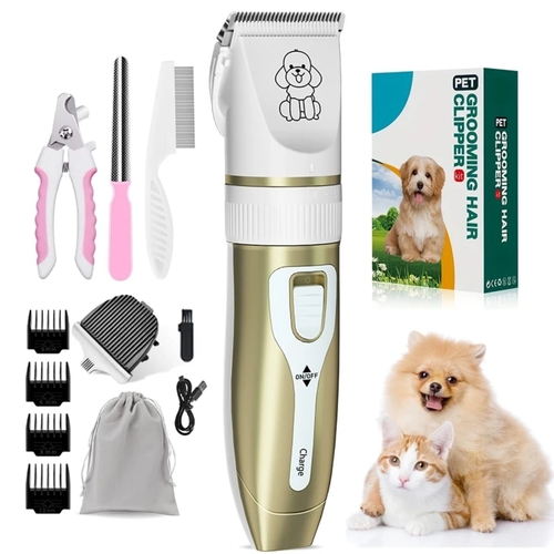 USB RECHARGEABLE PET GROOMING HAIR CLIPPER  & CORDLESS PET GROOMING TOOLS / PLATINUM GOLD S764 - Pet hair trimmer set
