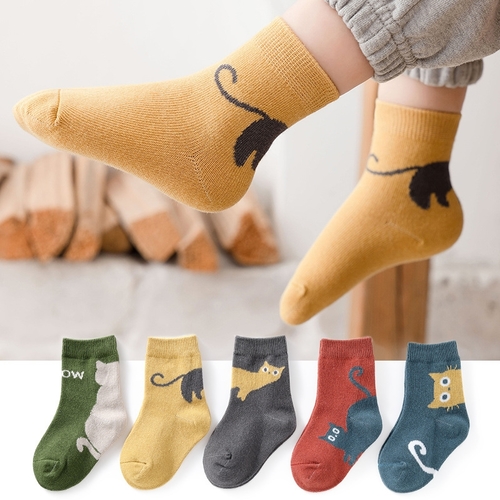 5-PAIRS SOCKS FOR BOYS / W06G - Print: cat Color: assorted Age: 1 to 3 yrs. old