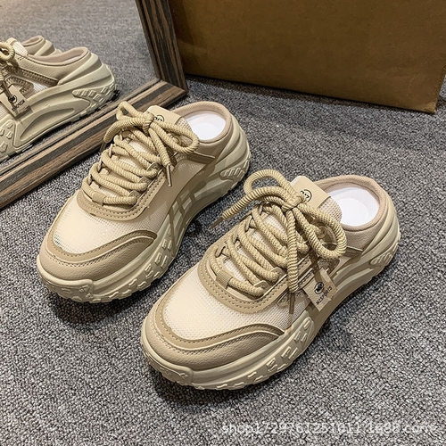 SLIP-ON SPORTS SHOES / KHAKI K52 - CLOSED-TOE HALF-SLIPPERS SPORTS SHOES.