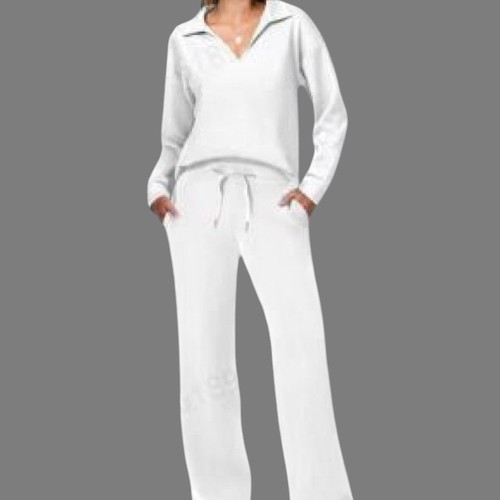 WOMEN'S LONG-SLEEVE TOP AND PANTS SET WHITE U392 - 100% POLYESTER  Color: white