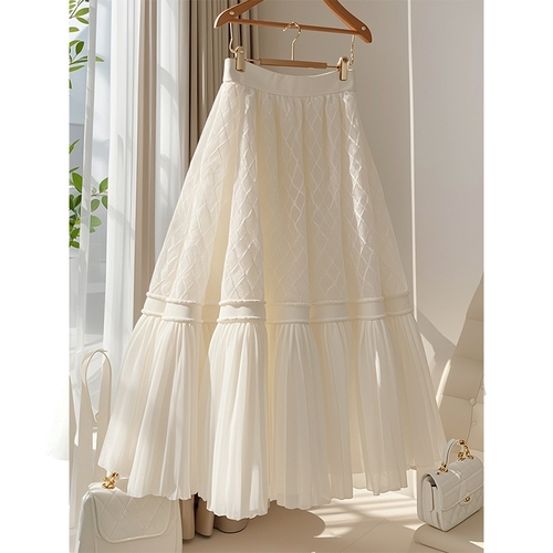 NICHE  PLEATED LONG SKIRT-WHITE/C36 - Material: chiffon Color: white Size: 4