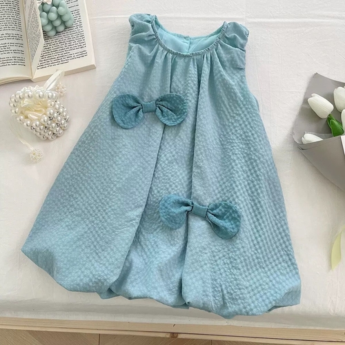 BUBBLE ROMPERS FOR GIRLS / U398 - Blue bubble rompers  FABRIC: 95% COTTON and 5% POLYESTER