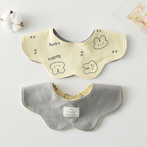 DOUBLE SIDED BABY BIB - PURE COTTON / RABBIT B05 - Pure cotton printed 360 rotating baby feeding bib.