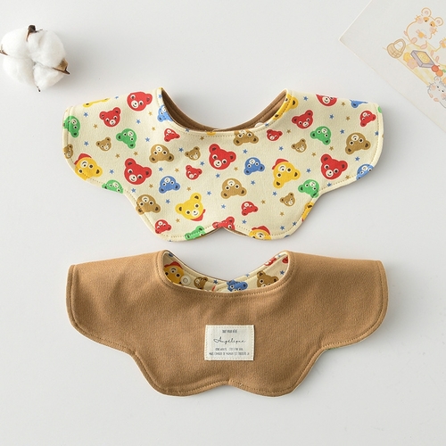 DOUBLE SIDED BABY BIB - PURE COTTON / BEAR PRINT B05 - Pure cotton printed 360 rotating baby feeding bib.