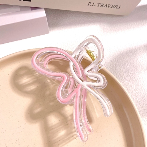 BUTTERFLY BOW HAIR CLAW CLIP / TWO-TONED  U227A - Two-toned butterfly claw clip pink white