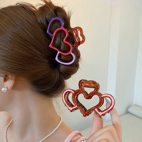 HEART-SHAPED HAIR CLAW CLIP / U227D - Color: Pink, purple and amber details