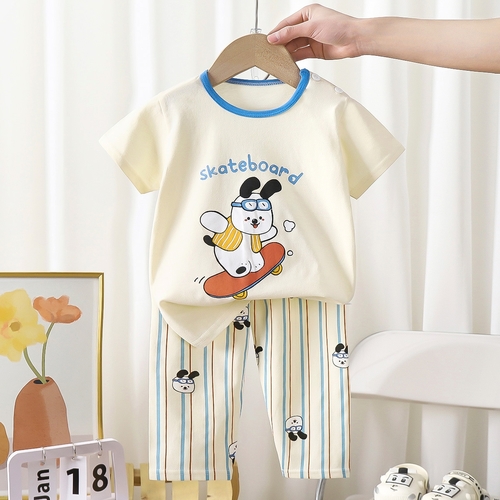 BOY'S COTTON PAJAMA SET / S811X - Set of cream Print: skateboard