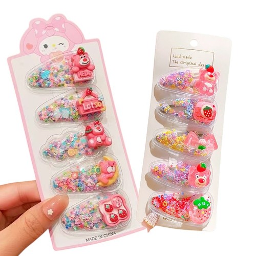 5-PIECE QUICKSAND HAIRPIN / PINK BEAR U292 - Character: Lotso pink bear 5pcs in 1set