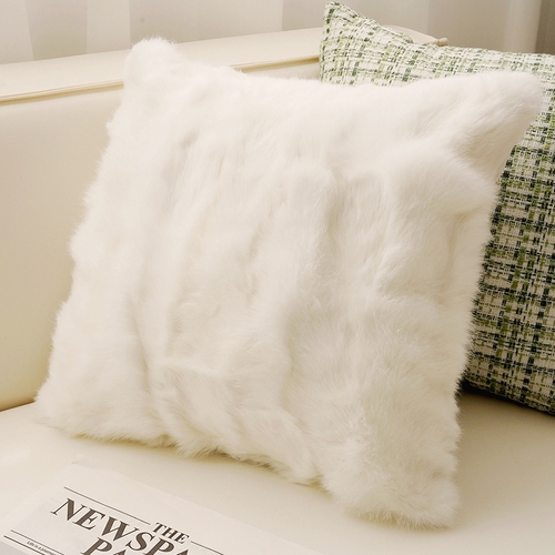 SQUARE THROW PILLOW-APRICOT, FLUFFY FUR STYLE S791Q - Pillowcase with filler