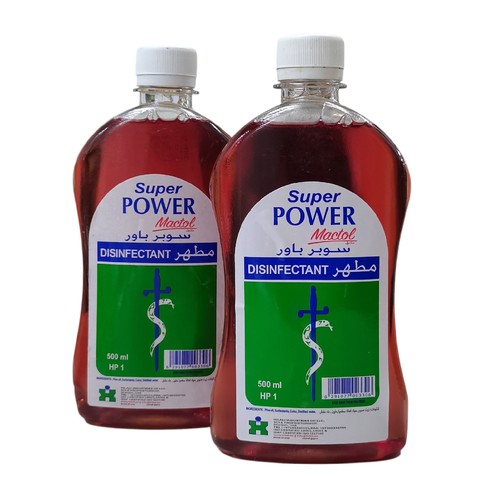 2-PIECE 500ML SUPER POWER MACTOL DISINFECTANT BO249 - Ingredients: pine oil, surfactants, color, distilled water. Made in UAE