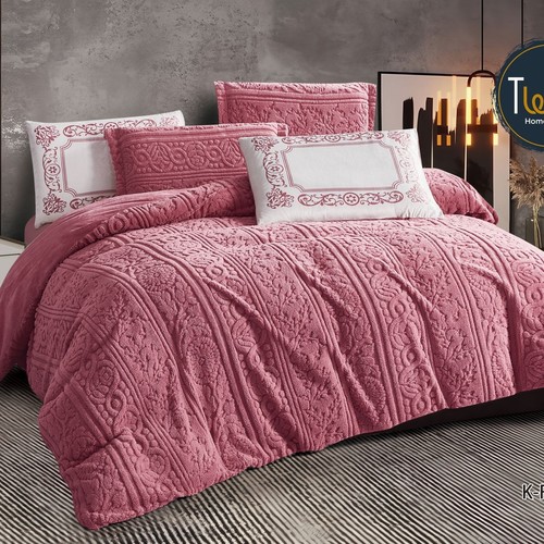 WINTER BROCADE FOR 2 PEOPLE 6PCS VELVET ON  BOTH SIDES SHEET 200×200 4 PILLOW FACE - PINK - K-FINLEN 02 PINK
