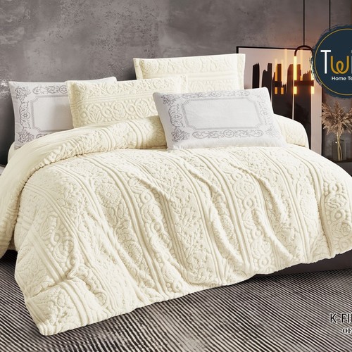 WINTER BROCADE FOR 2 PEOPLE 6PCS VELVET ON  BOTH SIDES SHEET 200×200 4 PILLOW FACE - OFF-WHITE - K-FINLEN 01 OFF-WHITE