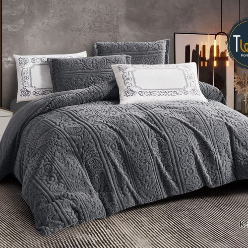 WINTER BROCADE FOR 2 PEOPLE 6PCS VELVET ON  BOTH SIDES SHEET 200×200 4 PILLOW FACE - GRAY - K-FINLEN 06 GRAY