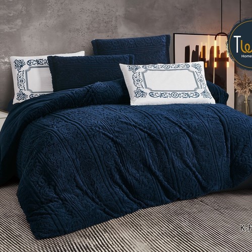 WINTER BROCADE FOR 2 PEOPLE 6PCS VELVET ON  BOTH SIDES SHEET 200×200 4 PILLOW FACE - BLUE - K-FINLEN 04 BLUE