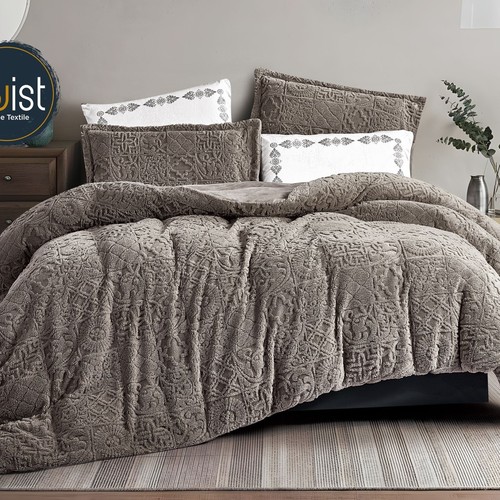 WINTER BROCADE FOR 2 PEOPLE 6PCS VELVET ON  BOTH SIDES SHEET 200×200 4 PILLOW FACE - GRAY - K-TETER 05 GRAY