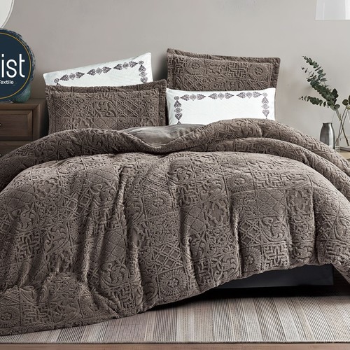 WINTER BROCADE FOR 2 PEOPLE 6PCS VELVET ON  BOTH SIDES SHEET 200×200 4 PILLOW FACE - D. GRAY - K-TETER 01 DARK GRAY