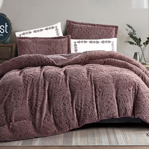 WINTER BROCADE FOR 2 PEOPLE 6PCS VELVET ON  BOTH SIDES SHEET 200×200 4 PILLOW FACE - PURPLE - K-TETER 07 PURPLE