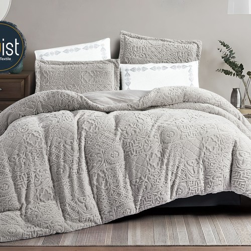 WINTER BROCADE FOR 2 PEOPLE 6PCS VELVET ON  BOTH SIDES SHEET 200×200 4 PILLOW FACE - LIGHT GRAY - K-TETER 06 LIGHT GRAY