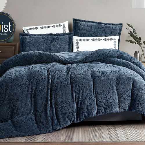 WINTER BROCADE FOR 2 PEOPLE 6PCS VELVET ON  BOTH SIDES SHEET 200×200 4 PILLOW FACE - BLUE - K-TETER 08 BLUE