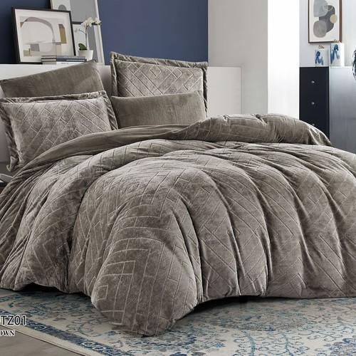 WINTER BROCADE FOR 2 PEOPLE 6PCS VELVET ON  BOTH SIDES SHEET 200×200 4 PILLOW FACE - BROWN - K-TOTZ01 BROWN