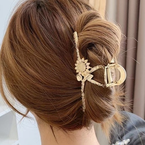 GOLDEN SUNFLOWER SHARK HAIRCLIP U252 - Metal hairclip - 11cm